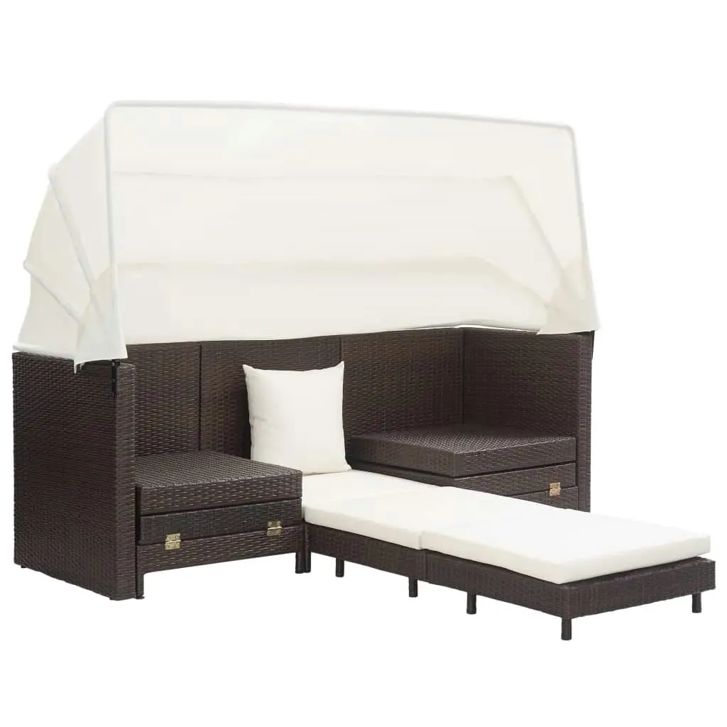 Extendable 3-Seater Sofa Bed with Roof Poly Rattan Brown 46076