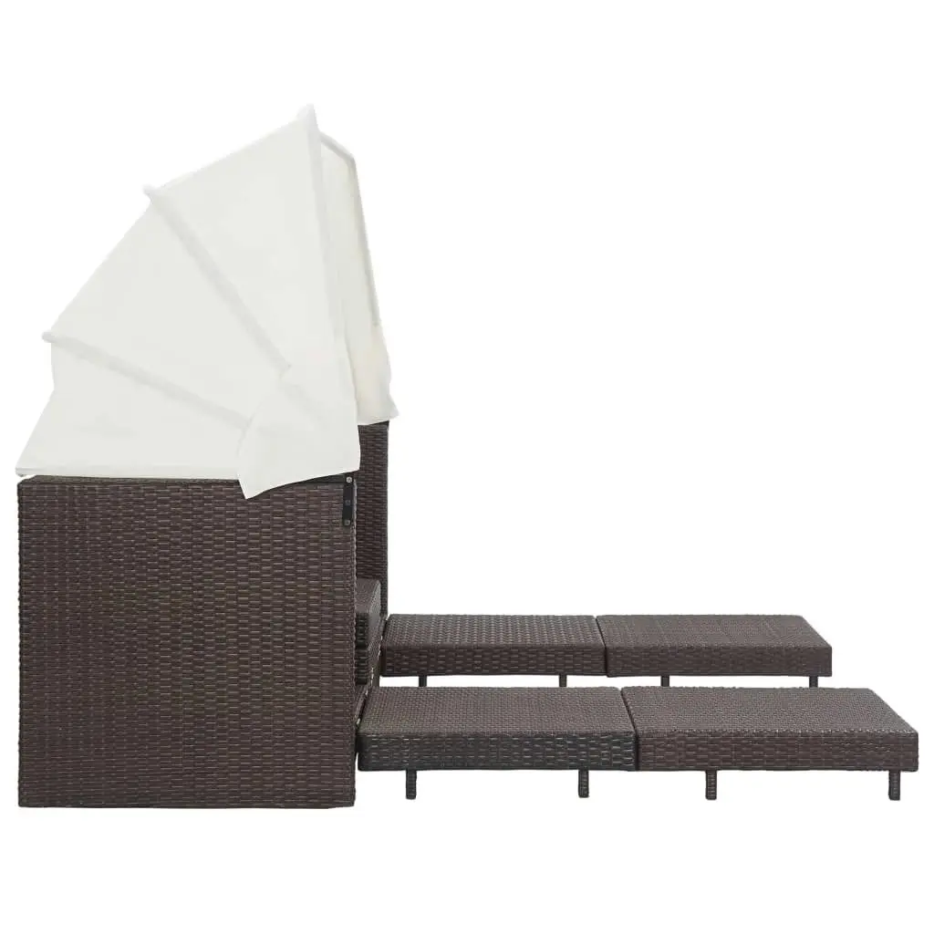 Extendable 3-Seater Sofa Bed with Roof Poly Rattan Brown 46076