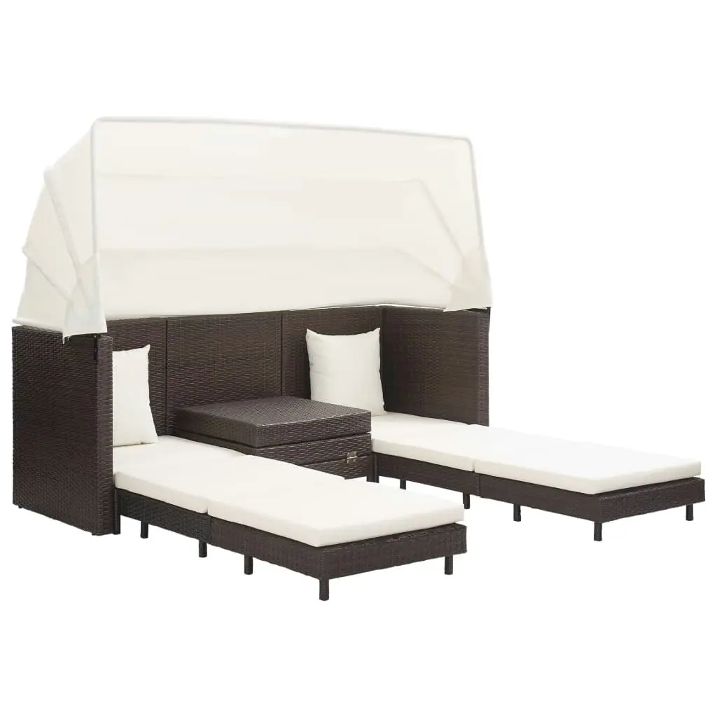 Extendable 3-Seater Sofa Bed with Roof Poly Rattan Brown 46076