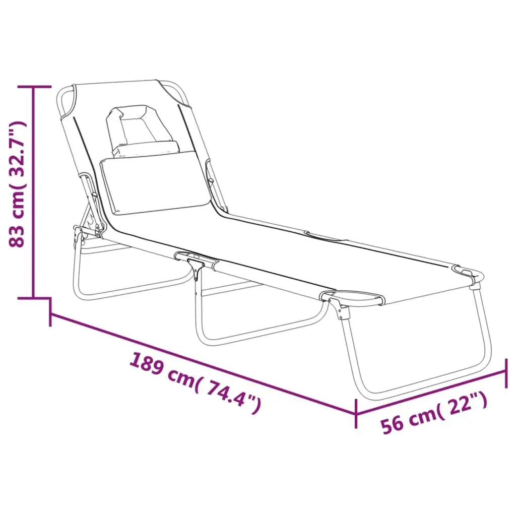 Folding Sun Lounger Grey Oxford Fabric and Powder-coated Steel 360178