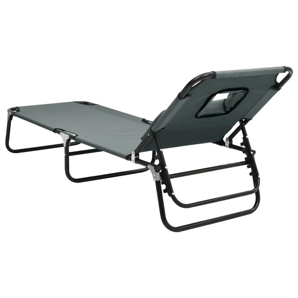 Folding Sun Lounger Grey Oxford Fabric and Powder-coated Steel 360178