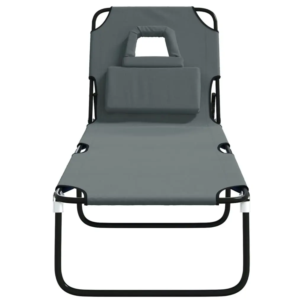 Folding Sun Lounger Grey Oxford Fabric and Powder-coated Steel 360178