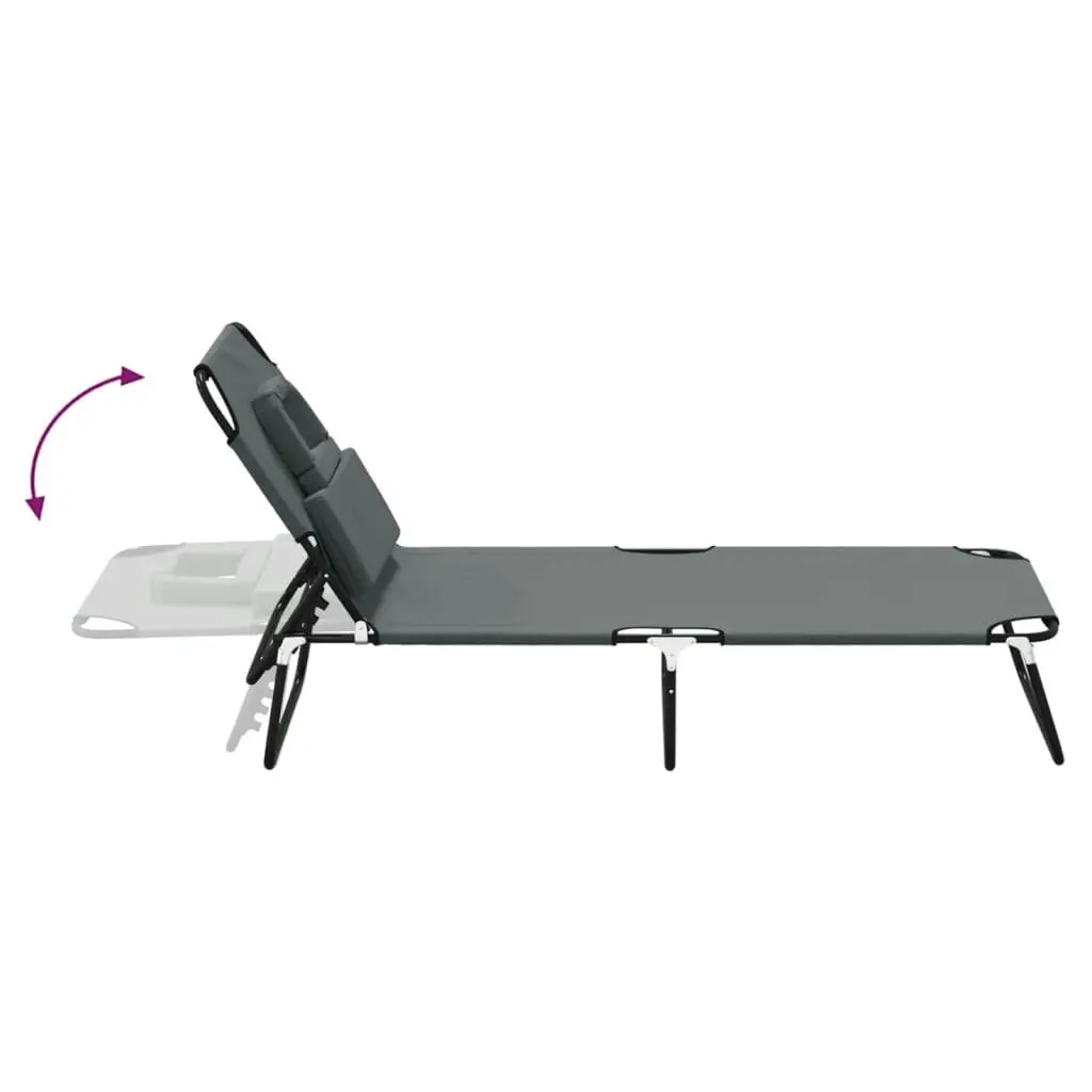 Folding Sun Lounger Grey Oxford Fabric and Powder-coated Steel 360178