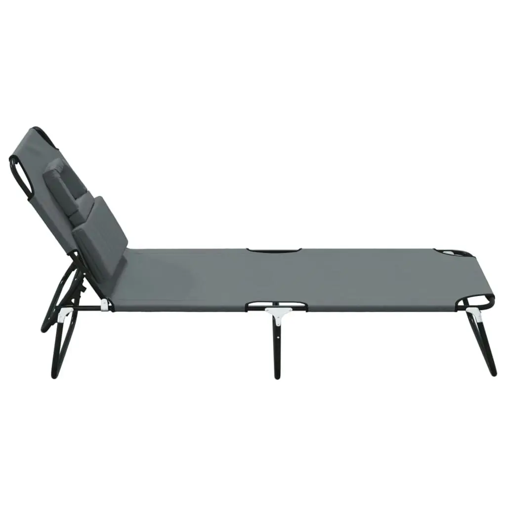 Folding Sun Lounger Grey Oxford Fabric and Powder-coated Steel 360178