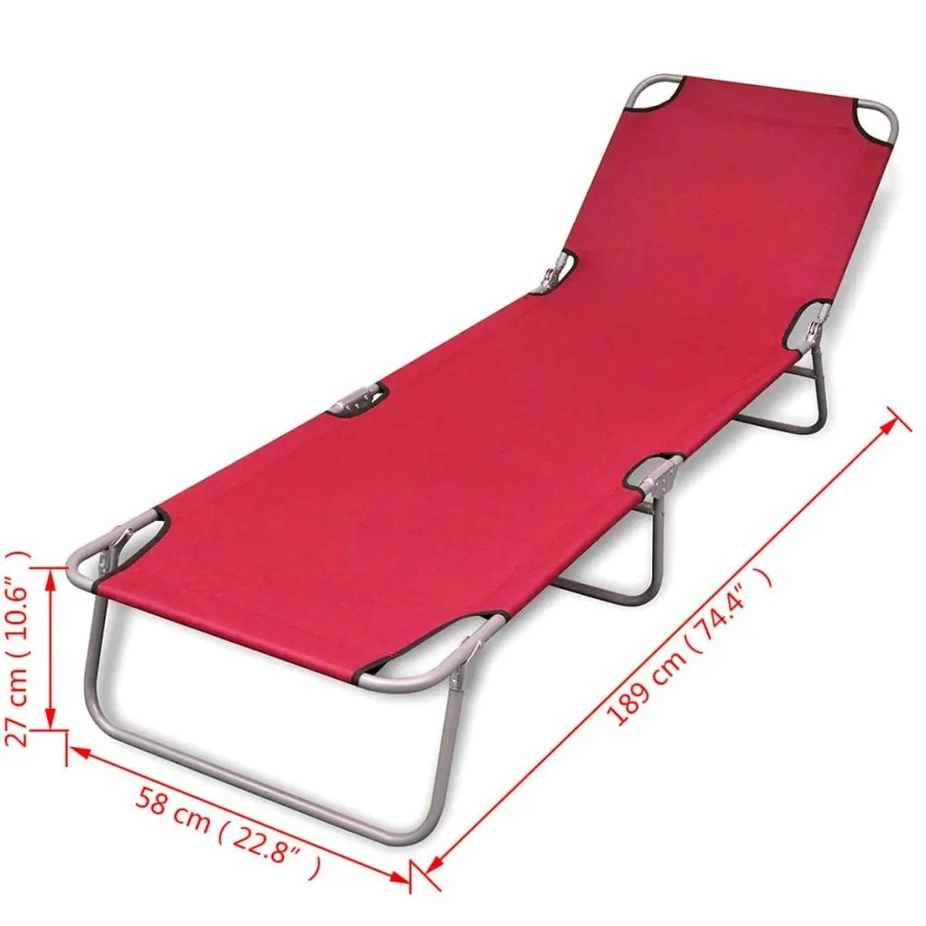 Folding Sun Lounger Powder-coated Steel Red 41479