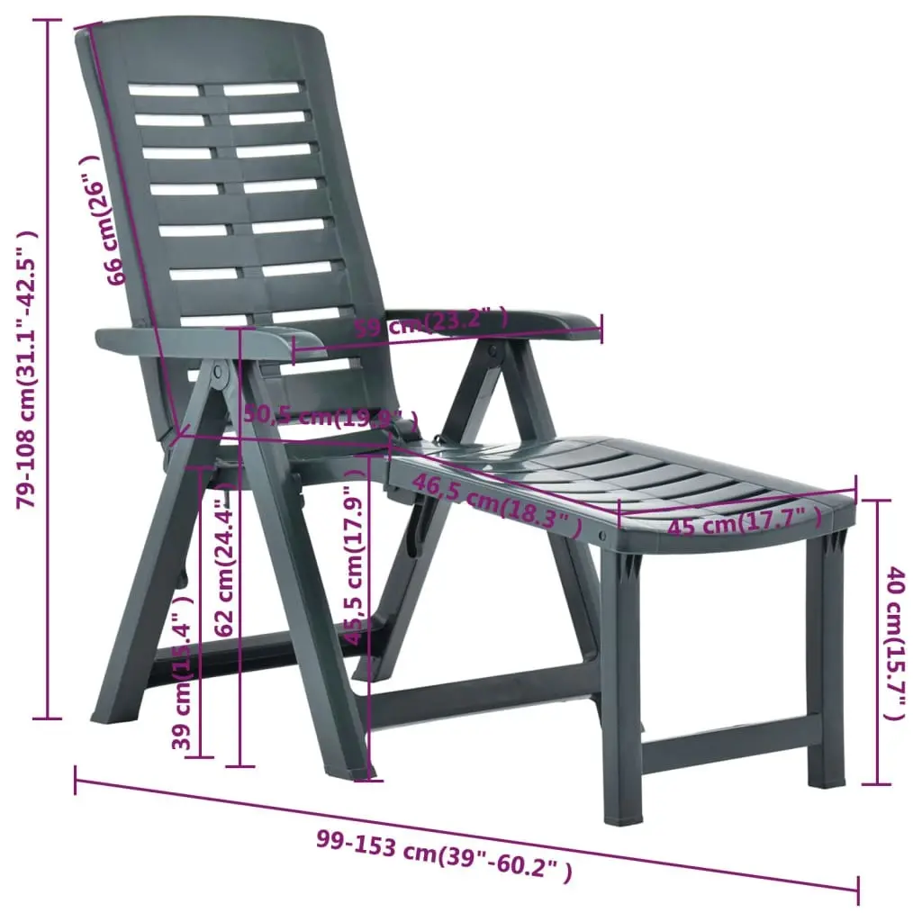 Folding Sun Lounger Plastic Green 48758