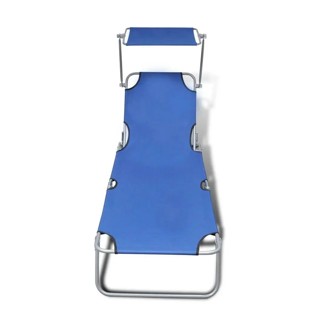 Folding Sun Lounger with Canopy Steel and Fabric Blue 41196