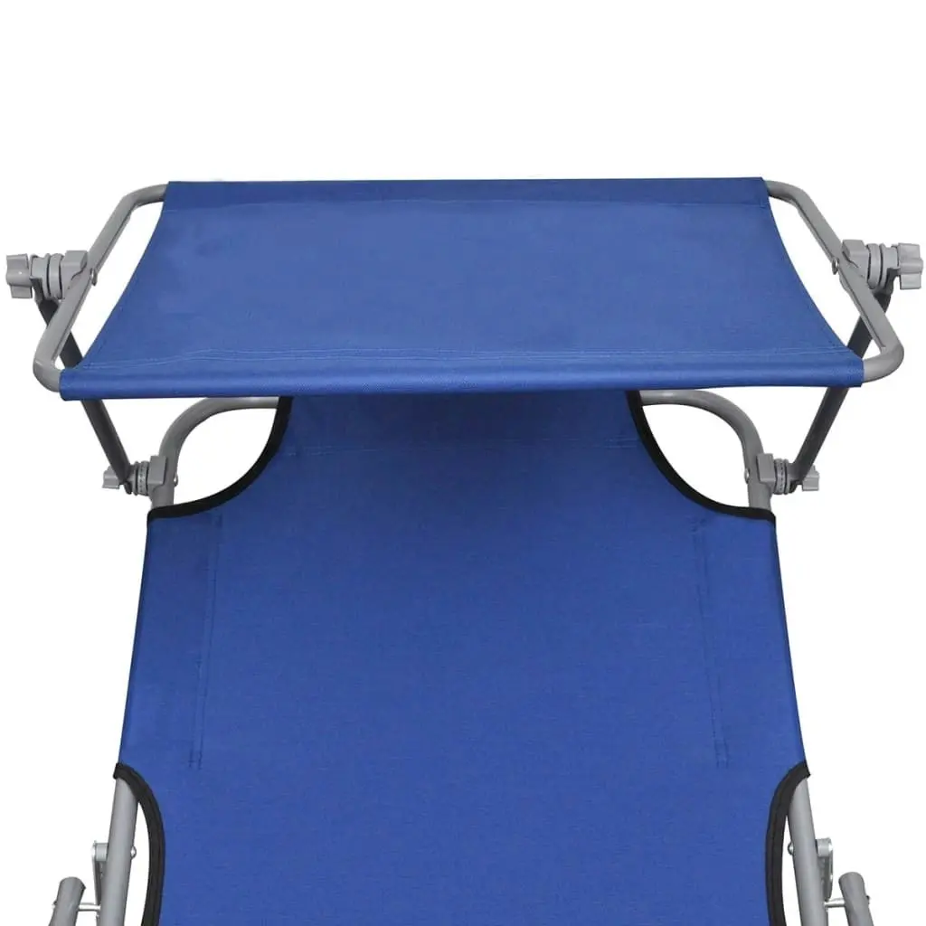 Folding Sun Lounger with Canopy Steel and Fabric Blue 41196