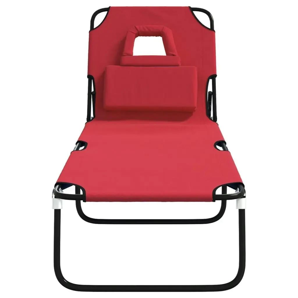 Folding Sun Lounger Red Oxford Fabric and Powder-coated Steel 360177