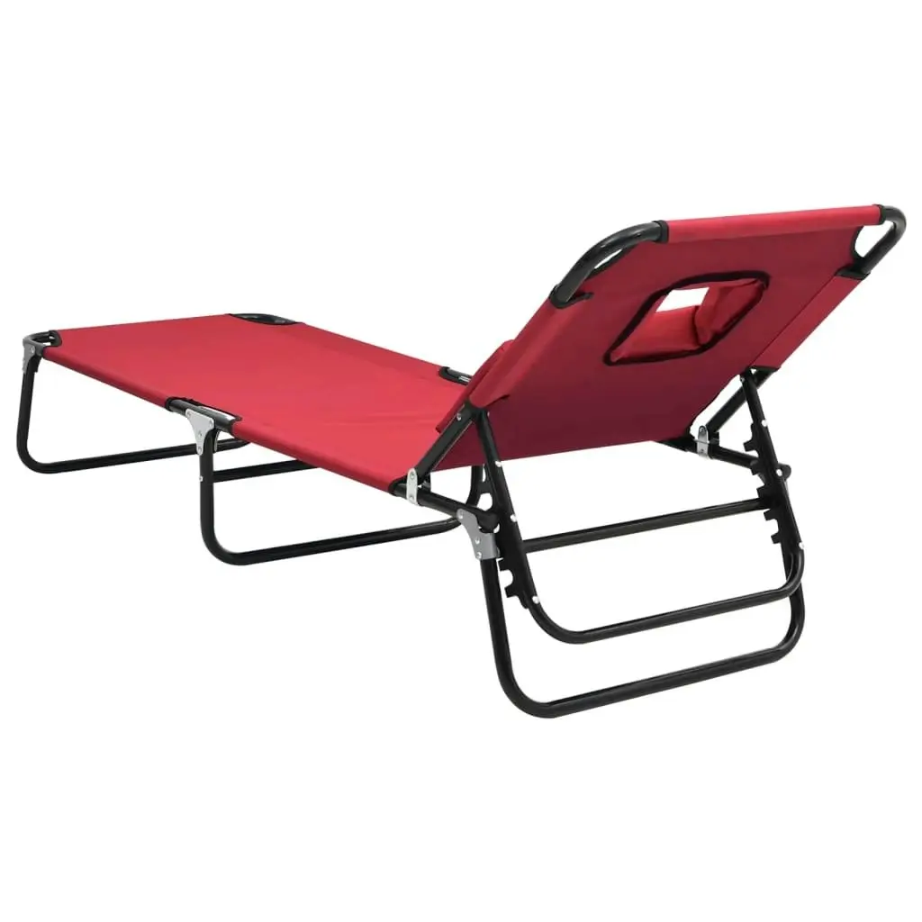 Folding Sun Lounger Red Oxford Fabric and Powder-coated Steel 360177