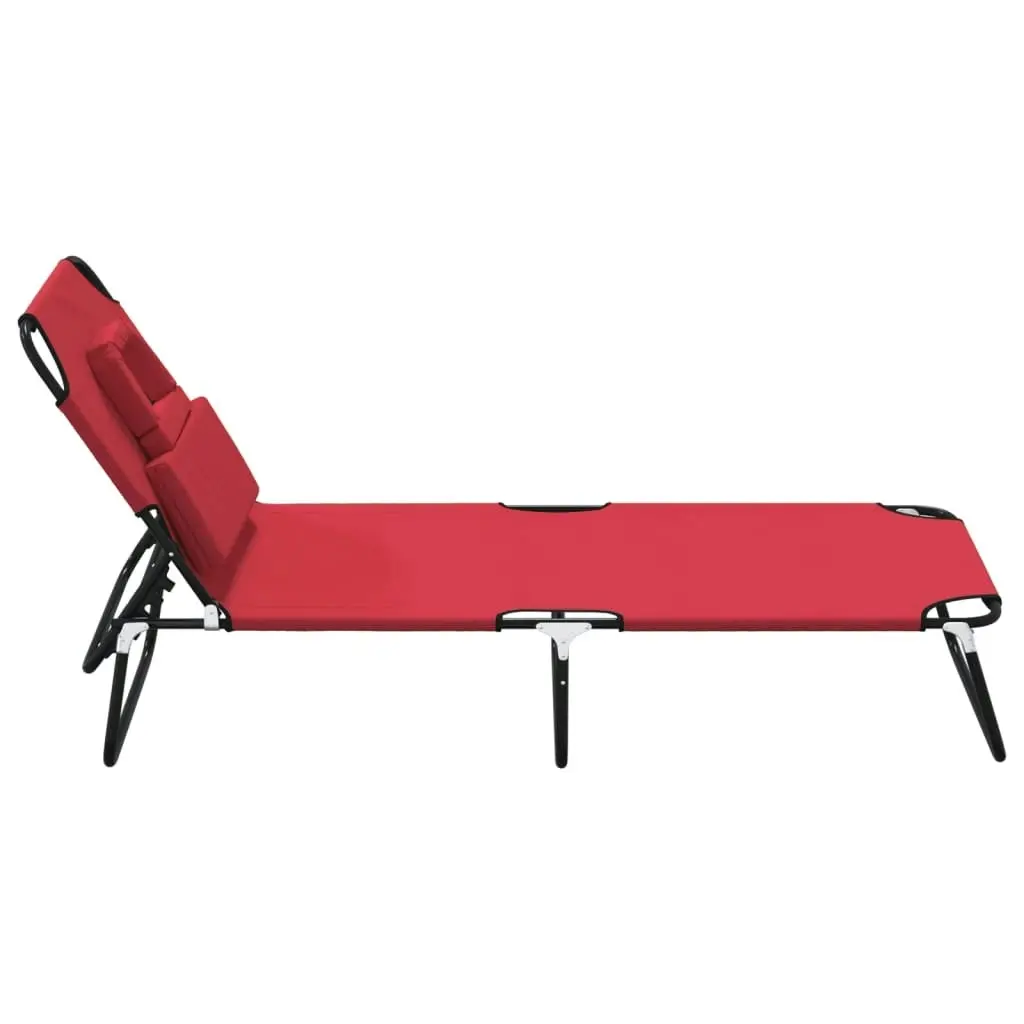 Folding Sun Lounger Red Oxford Fabric and Powder-coated Steel 360177