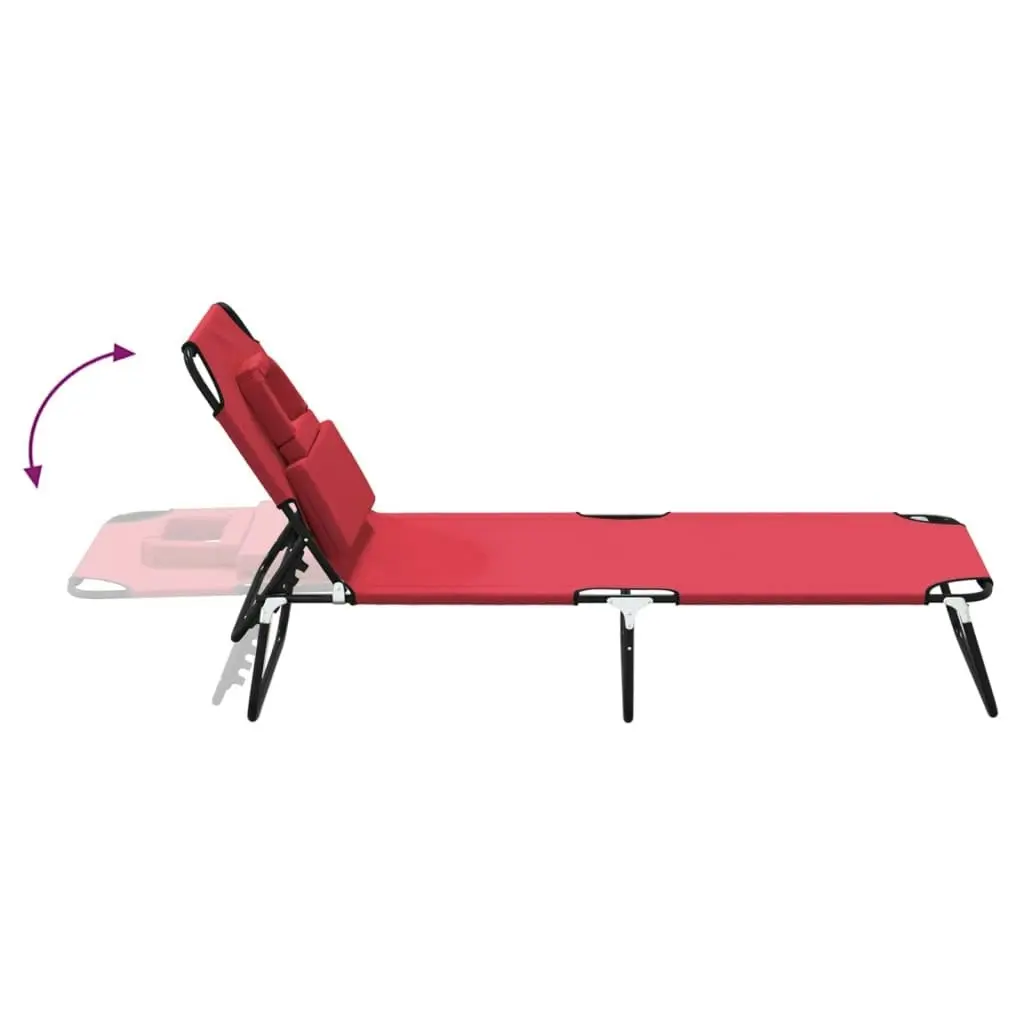 Folding Sun Lounger Red Oxford Fabric and Powder-coated Steel 360177