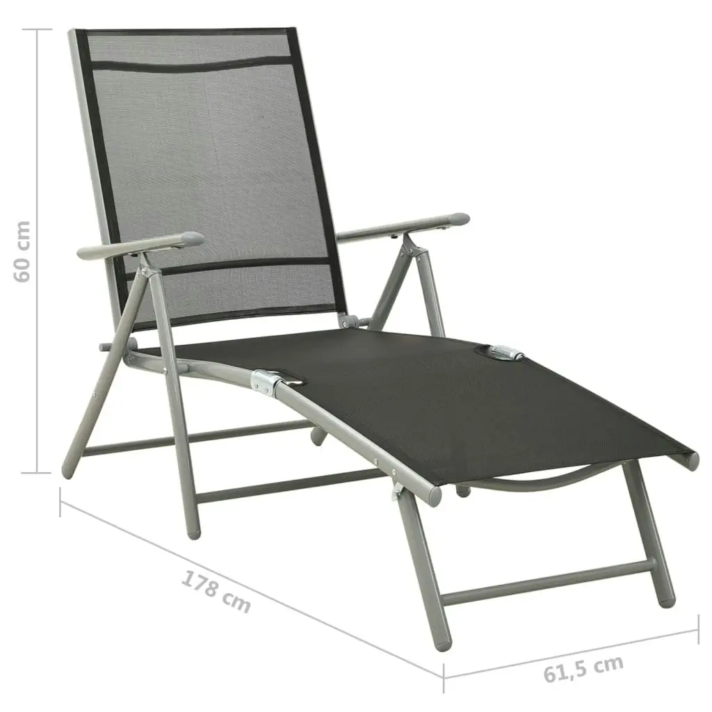 Folding Sun Lounger Textilene and Aluminium Black and Silver 312191