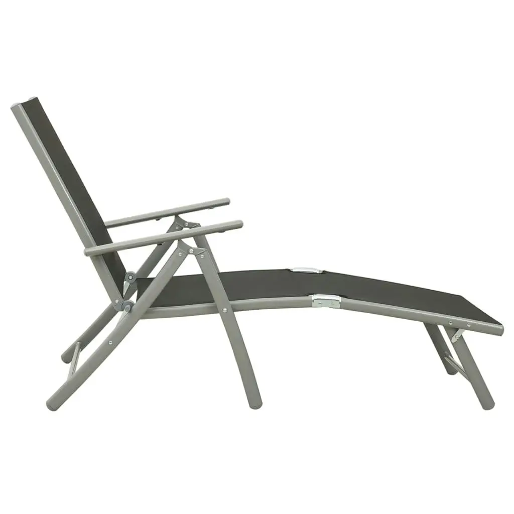 Folding Sun Lounger Textilene and Aluminium Black and Silver 312191