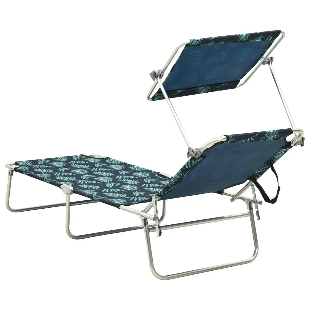 Folding Sun Lounger with Canopy Steel Leaves Print 310328