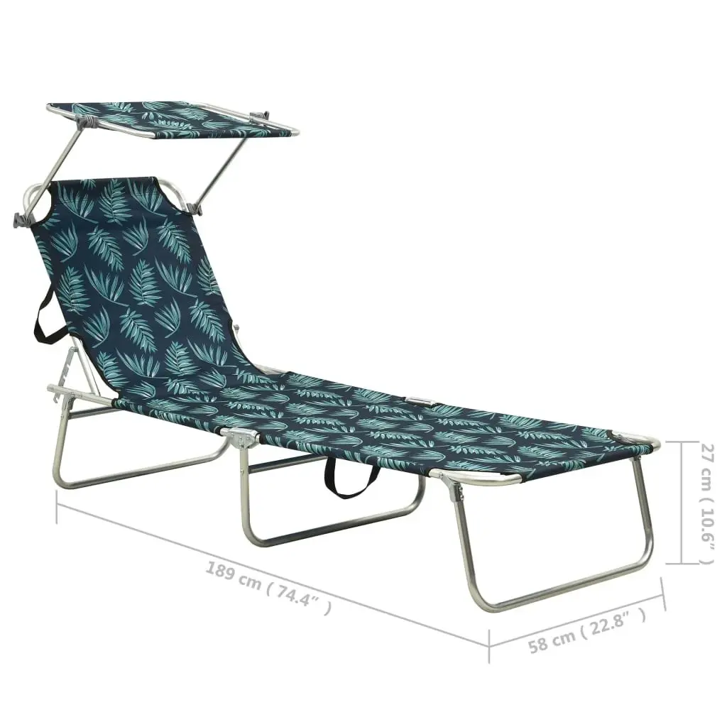 Folding Sun Lounger with Canopy Steel Leaves Print 310328