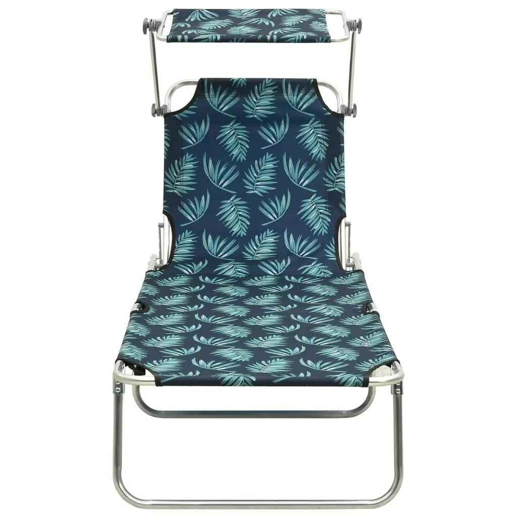 Folding Sun Lounger with Canopy Steel Leaves Print 310328