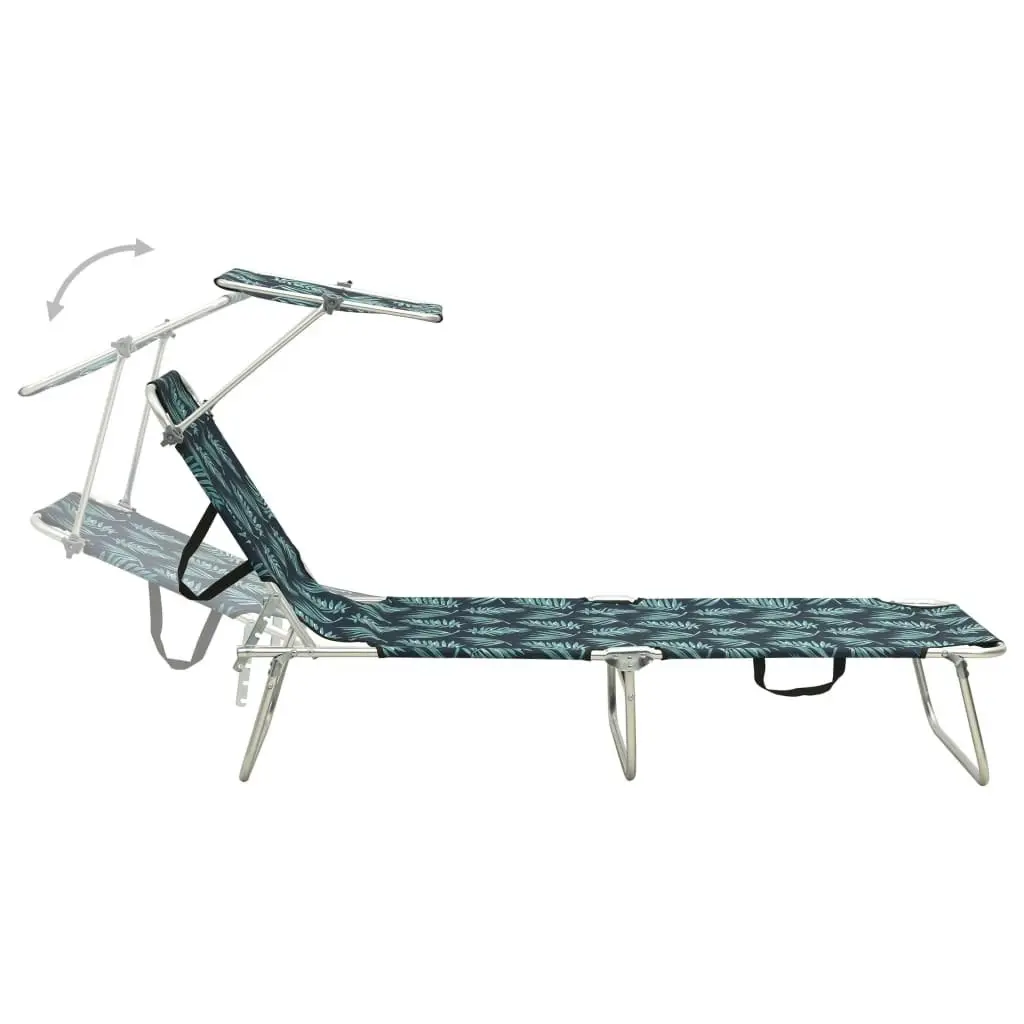 Folding Sun Lounger with Canopy Steel Leaves Print 310328