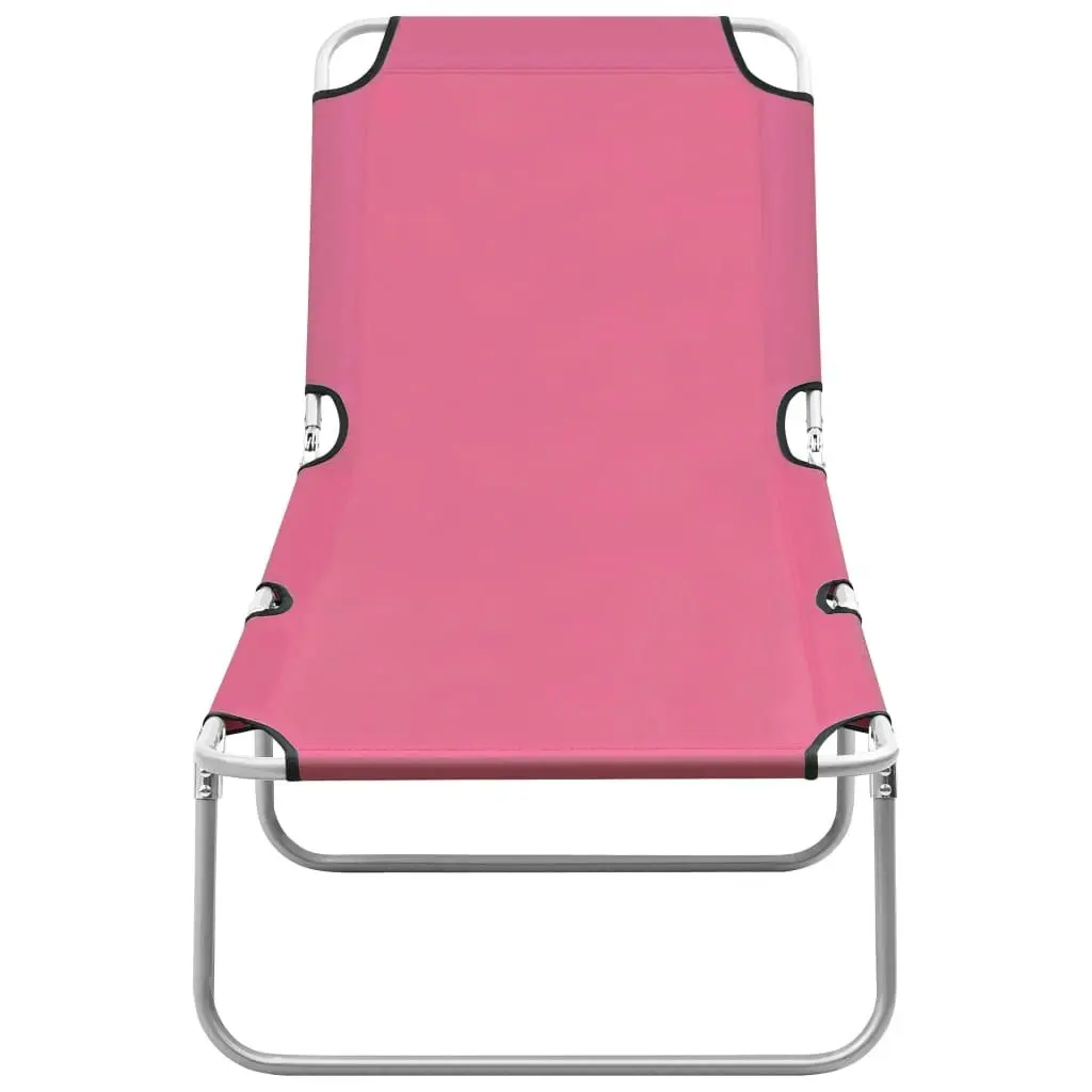 Folding Sun Lounger Steel and Fabric Pink 310330