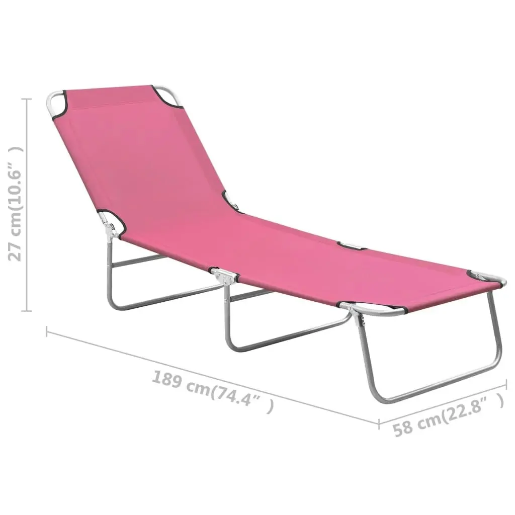 Folding Sun Lounger Steel and Fabric Pink 310330