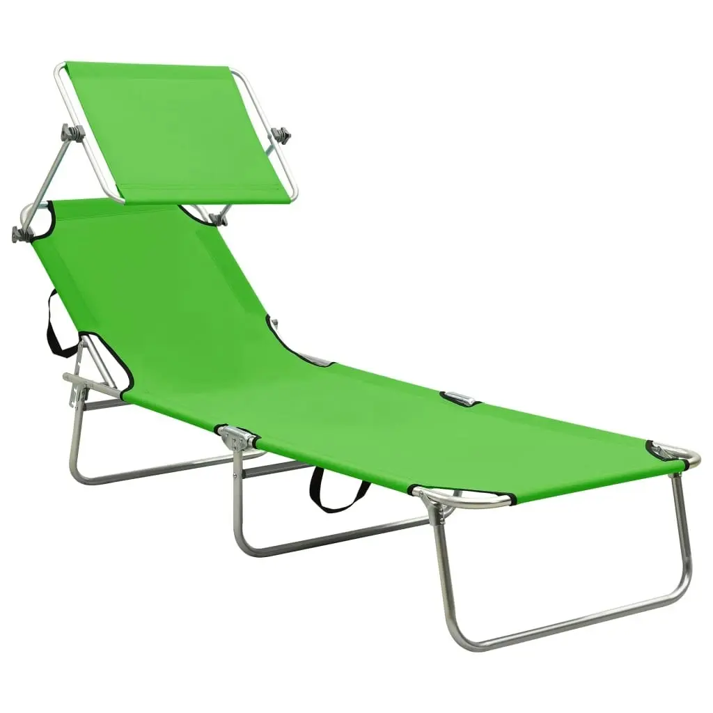 Folding Sun Lounger with Canopy Steel Apple Green 310325