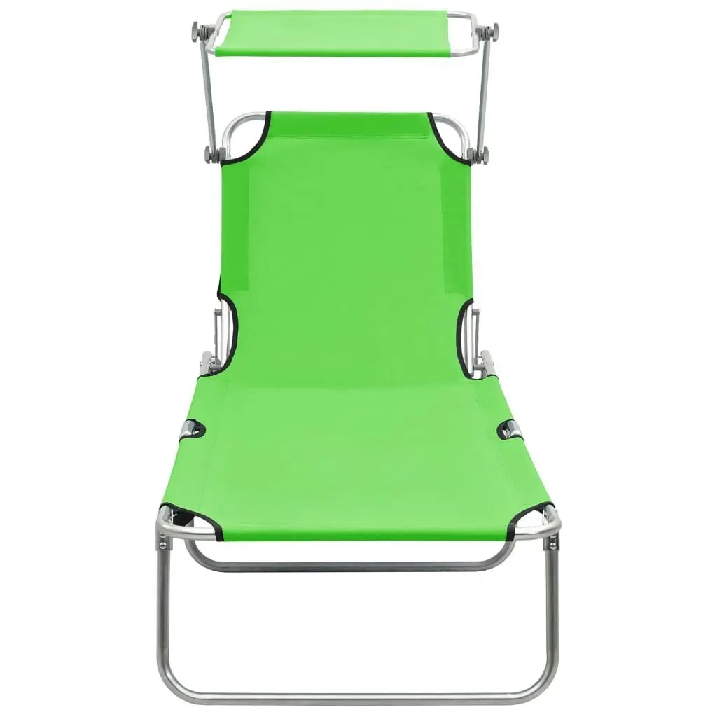 Folding Sun Lounger with Canopy Steel Apple Green 310325