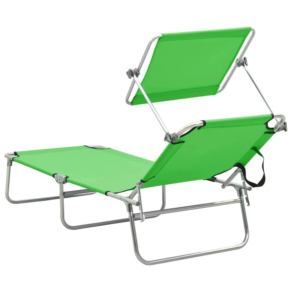 Folding Sun Lounger with Canopy Steel Apple Green 310325