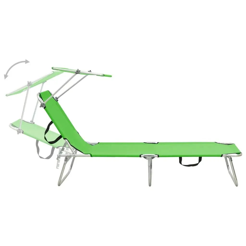 Folding Sun Lounger with Canopy Steel Apple Green 310325