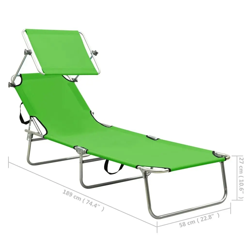 Folding Sun Lounger with Canopy Steel Apple Green 310325