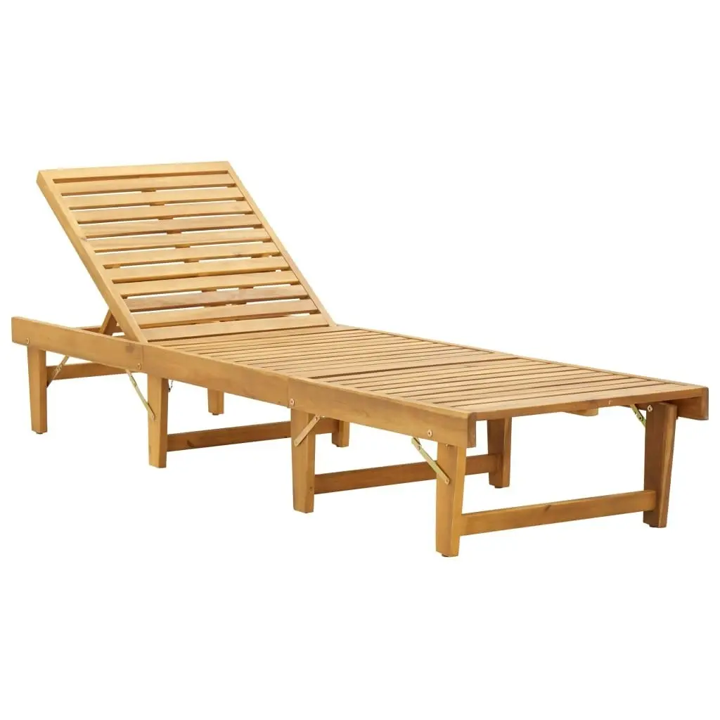 Folding Sun Lounger with Cushion Solid Acacia Wood 46491