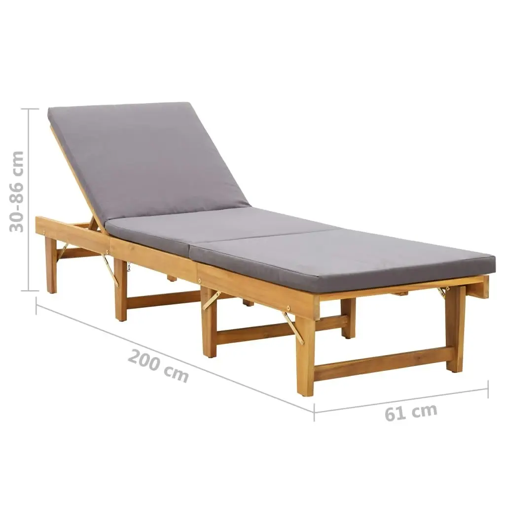 Folding Sun Lounger with Cushion Solid Acacia Wood 46491