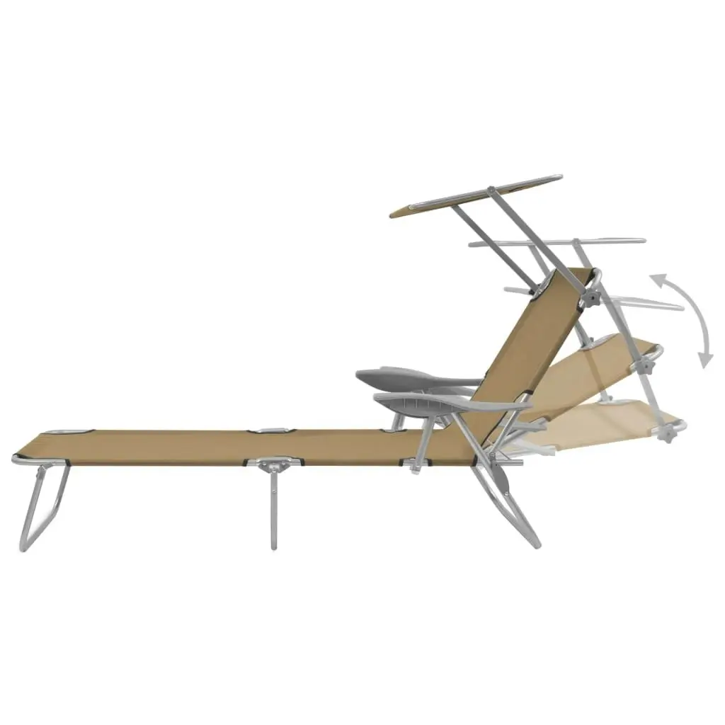 Folding Sun Lounger with Canopy Steel Taupe 44297