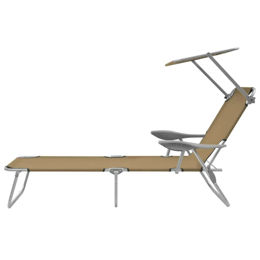 Folding Sun Lounger with Canopy Steel Taupe 44297