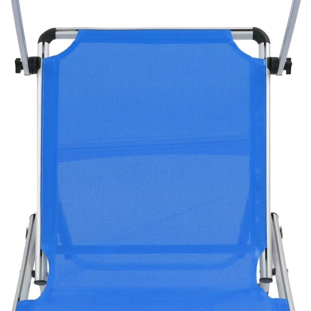 Folding Sun Lounger with Roof Aluminium and Textilene Blue 44332