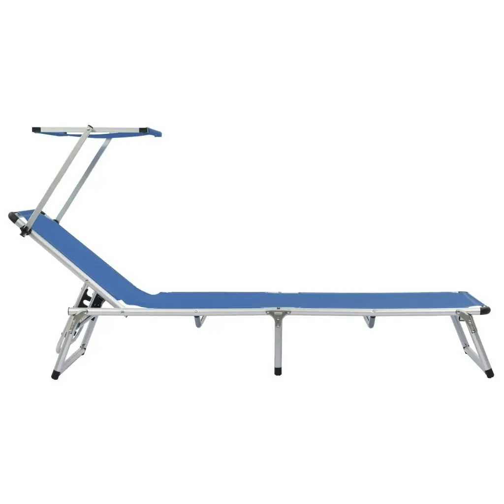 Folding Sun Lounger with Roof Aluminium and Textilene Blue 44332