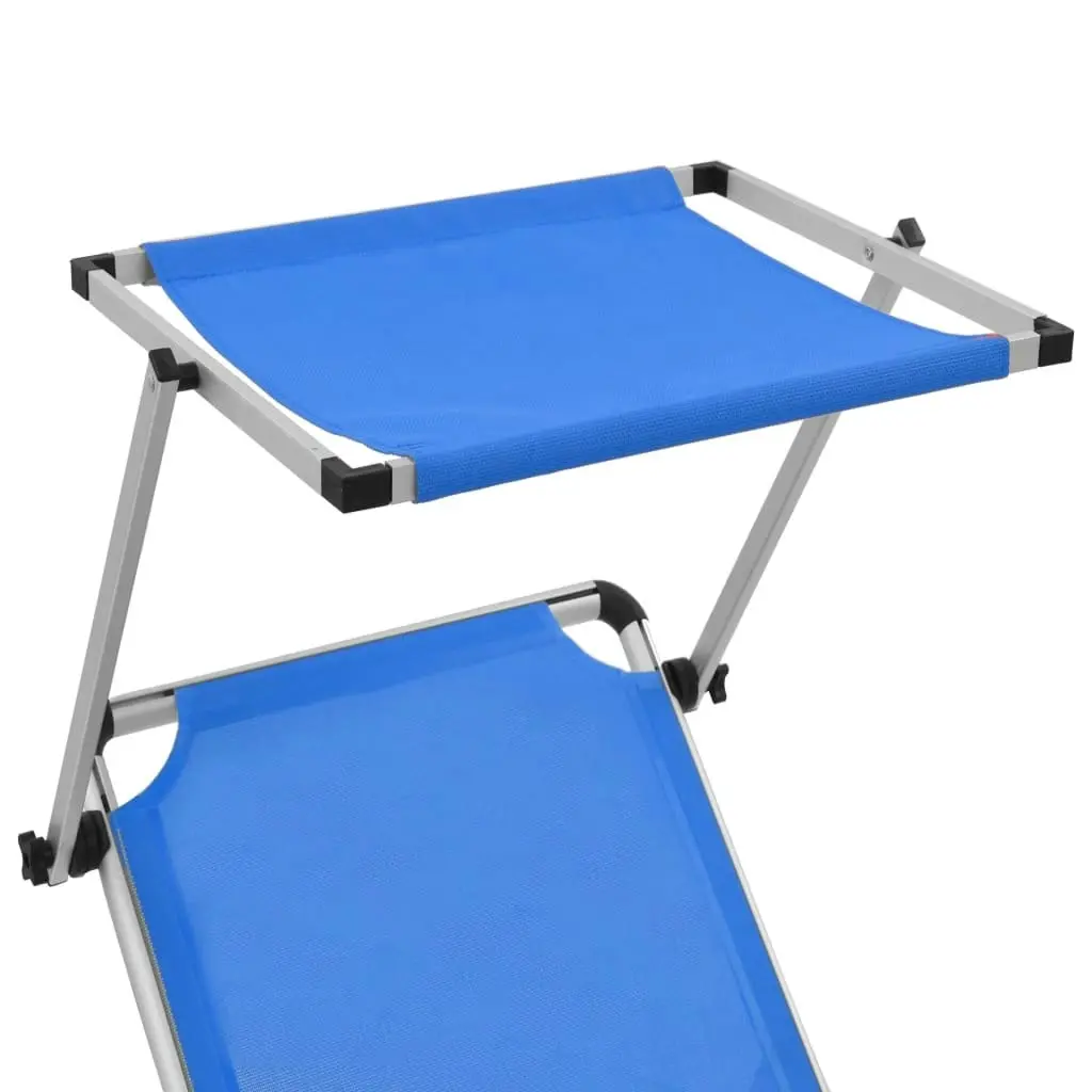 Folding Sun Lounger with Roof Aluminium and Textilene Blue 44332