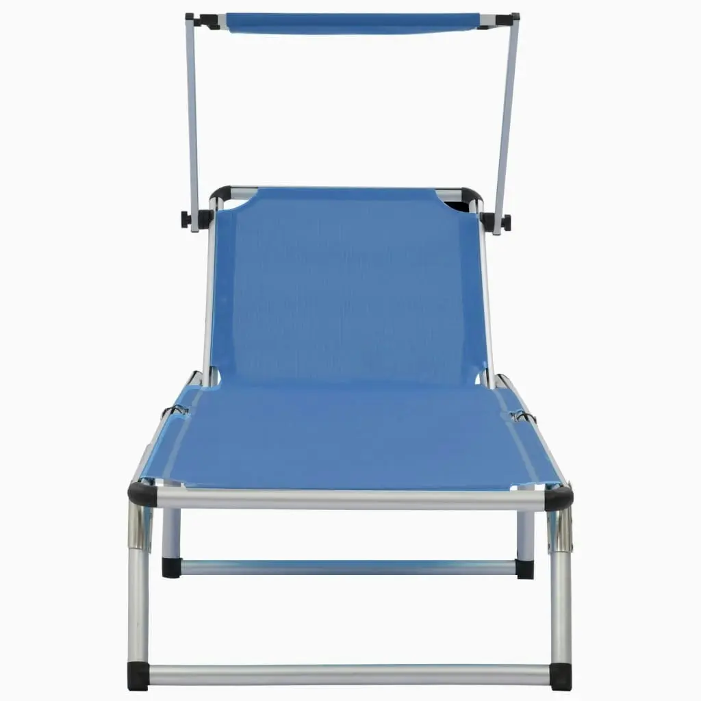 Folding Sun Lounger with Roof Aluminium and Textilene Blue 44332