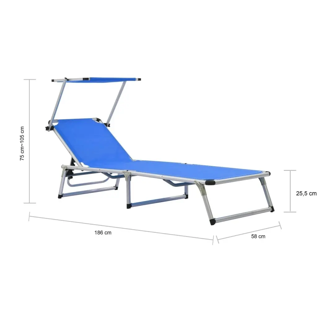 Folding Sun Lounger with Roof Aluminium and Textilene Blue 44332