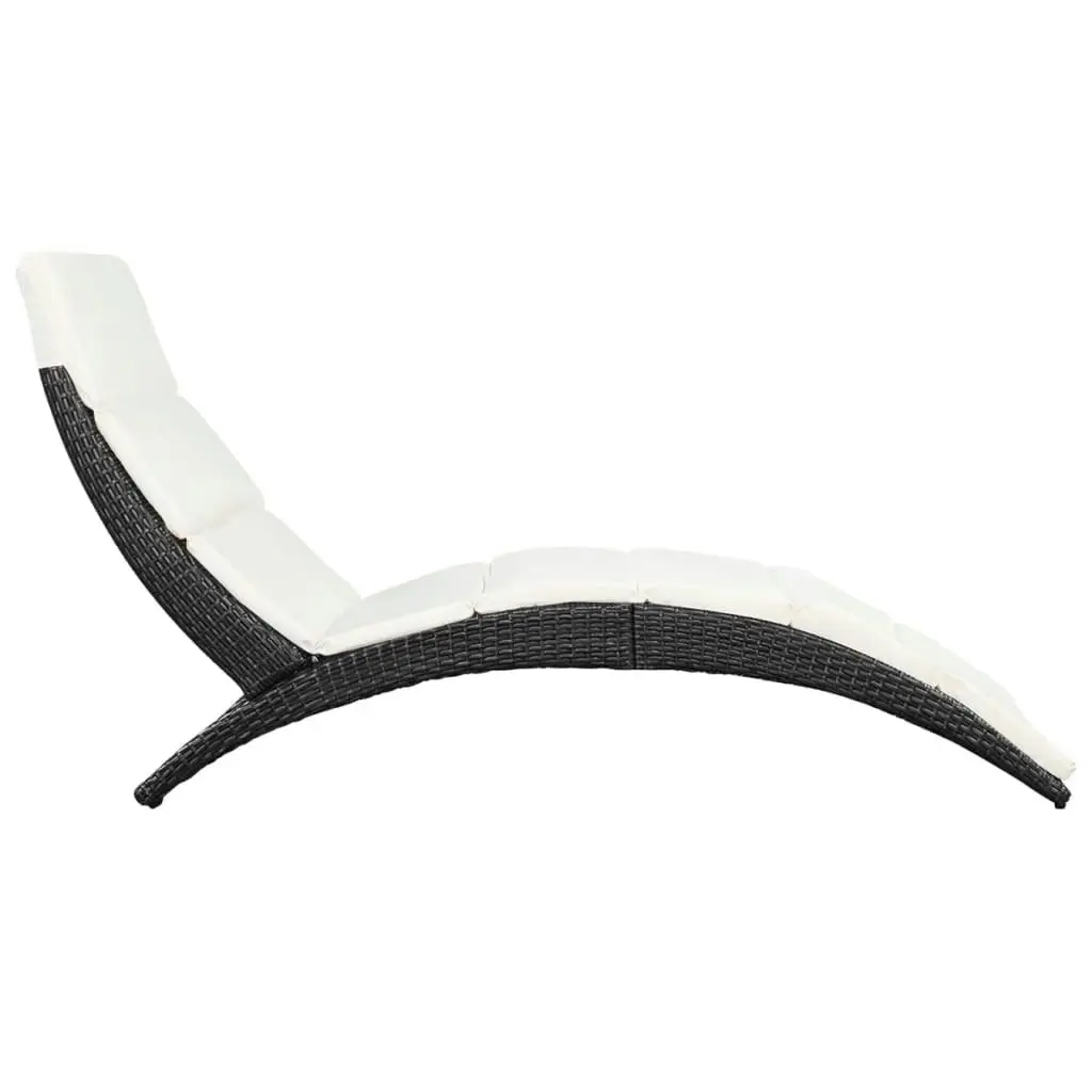 Folding Sun Lounger with Cushion Poly Rattan Black 41809