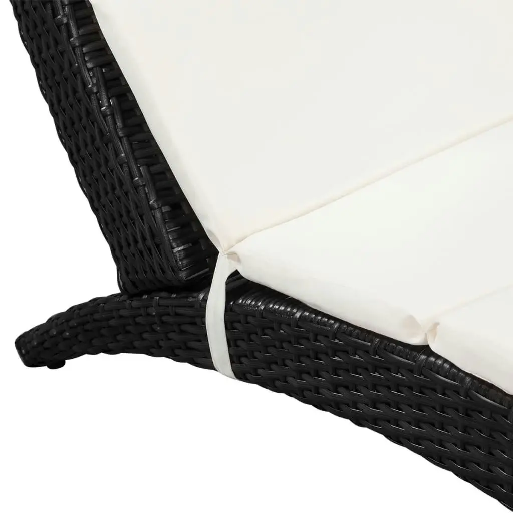 Folding Sun Lounger with Cushion Poly Rattan Black 41809