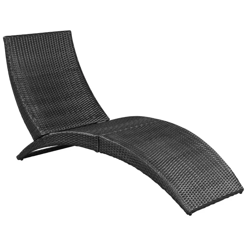 Folding Sun Lounger with Cushion Poly Rattan Black 41809