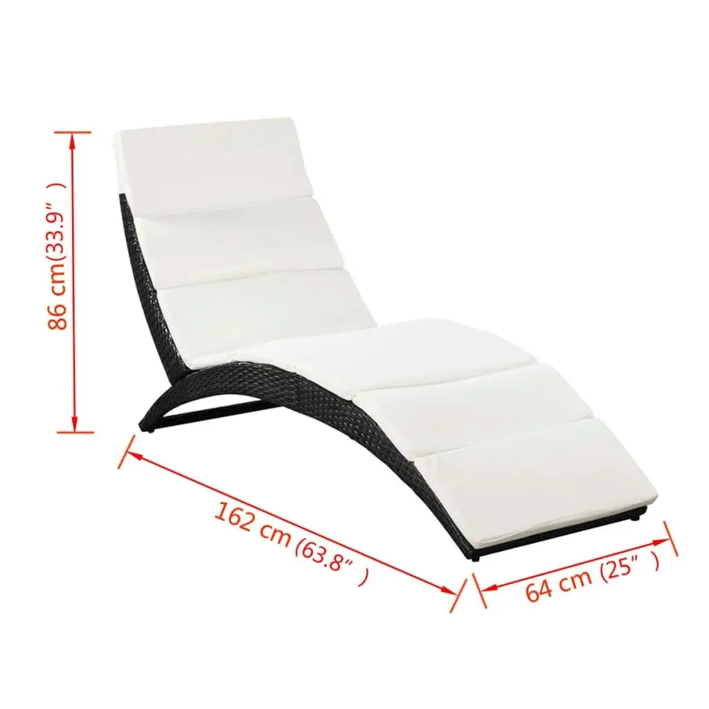 Folding Sun Lounger with Cushion Poly Rattan Black 41809