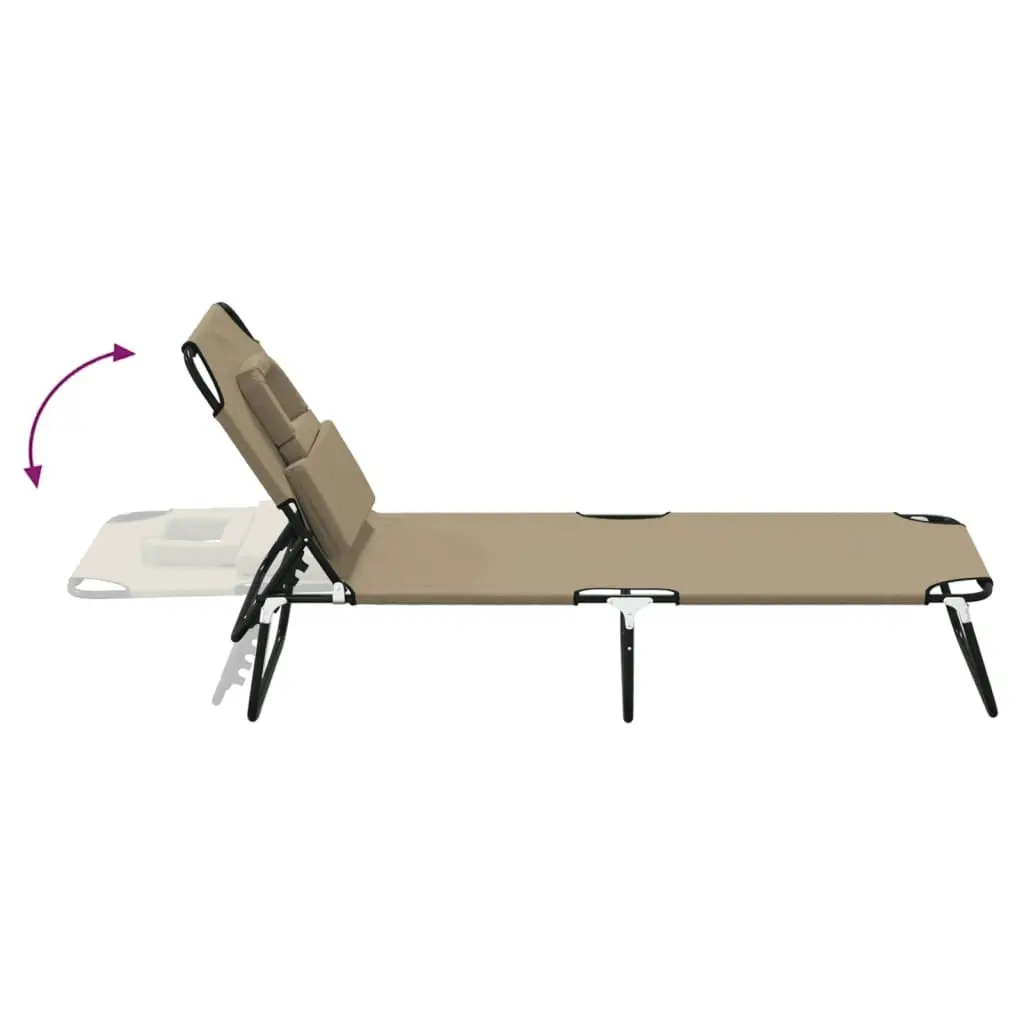 Folding Sun Lounger Taupe Oxford Fabric and Powder-coated Steel 360179