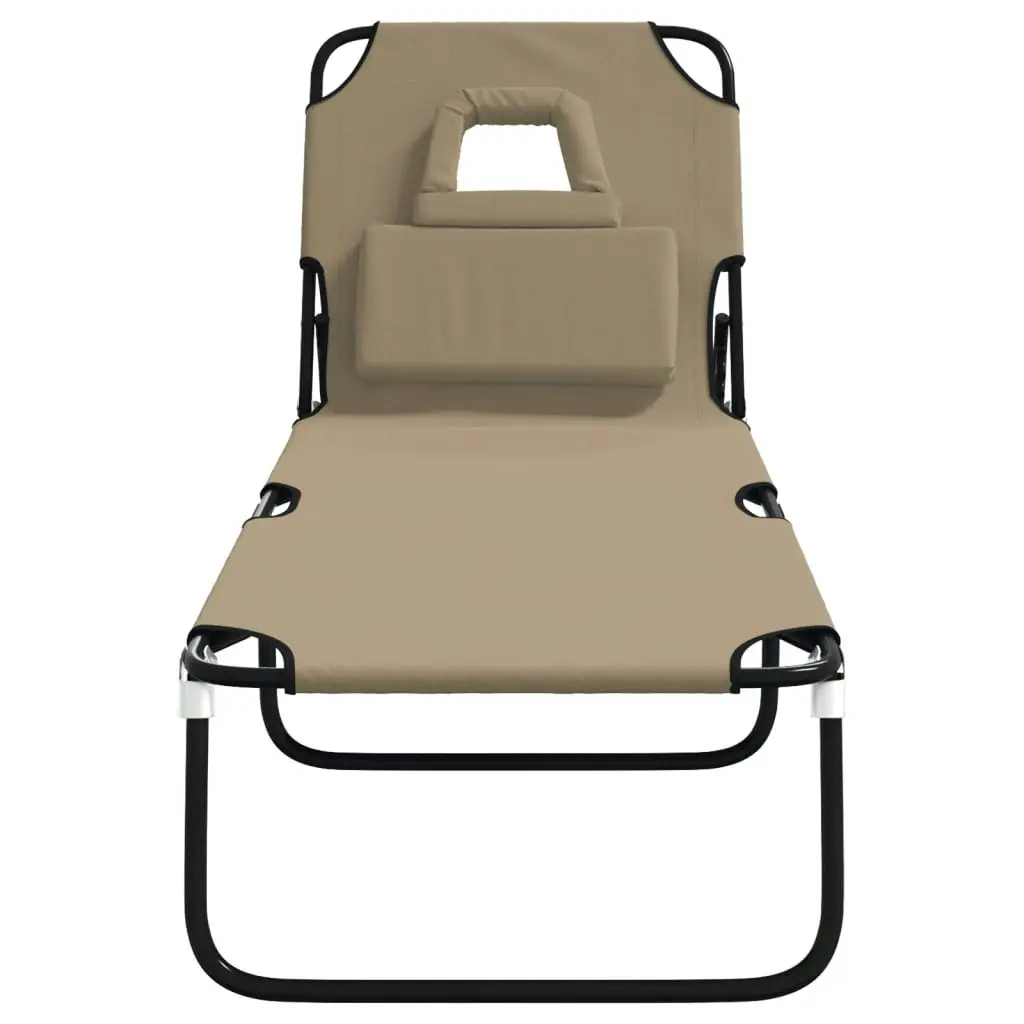 Folding Sun Lounger Taupe Oxford Fabric and Powder-coated Steel 360179