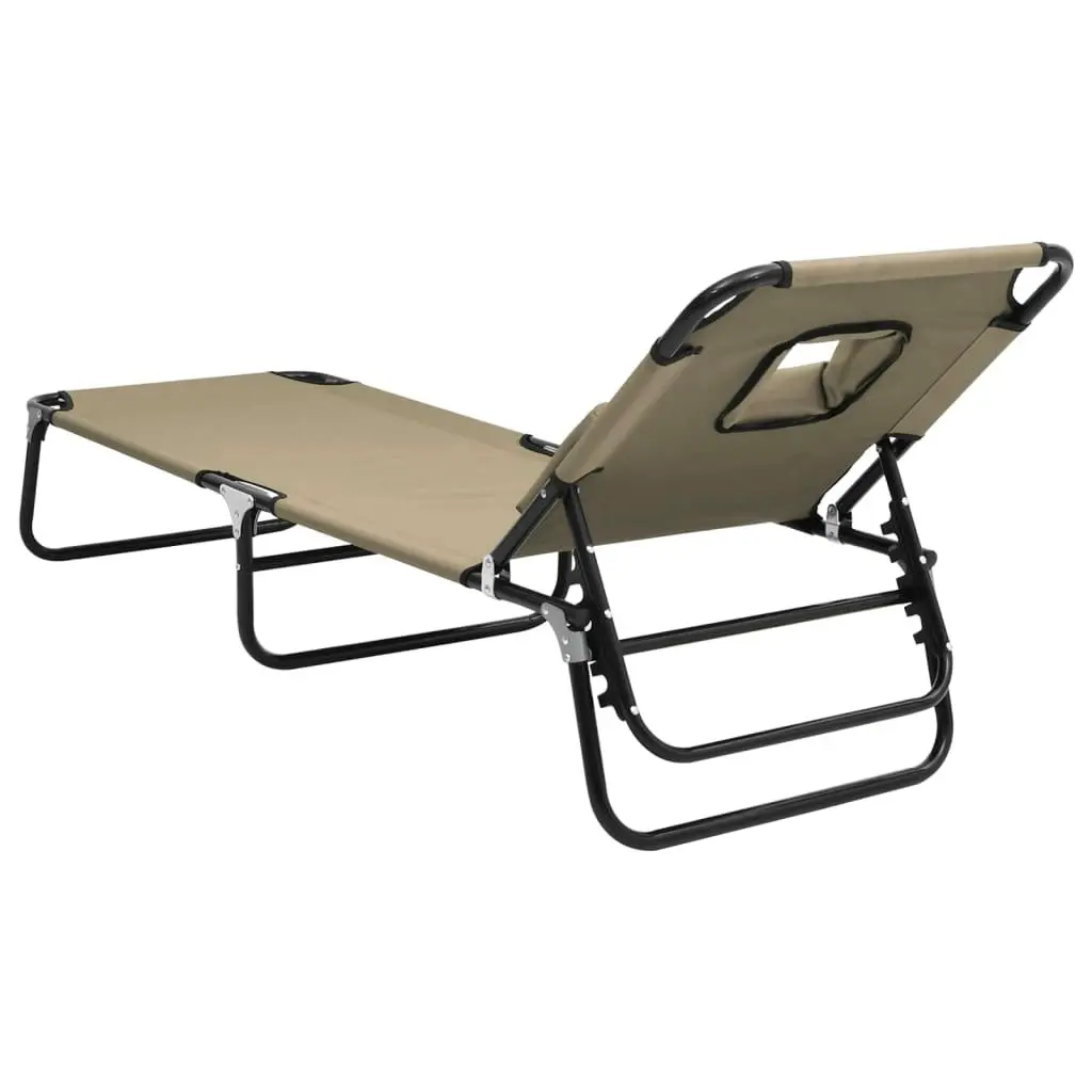 Folding Sun Lounger Taupe Oxford Fabric and Powder-coated Steel 360179