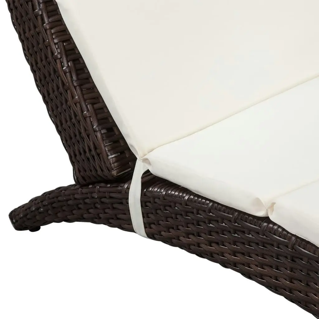 Folding Sun Lounger with Cushion Poly Rattan Brown 41808