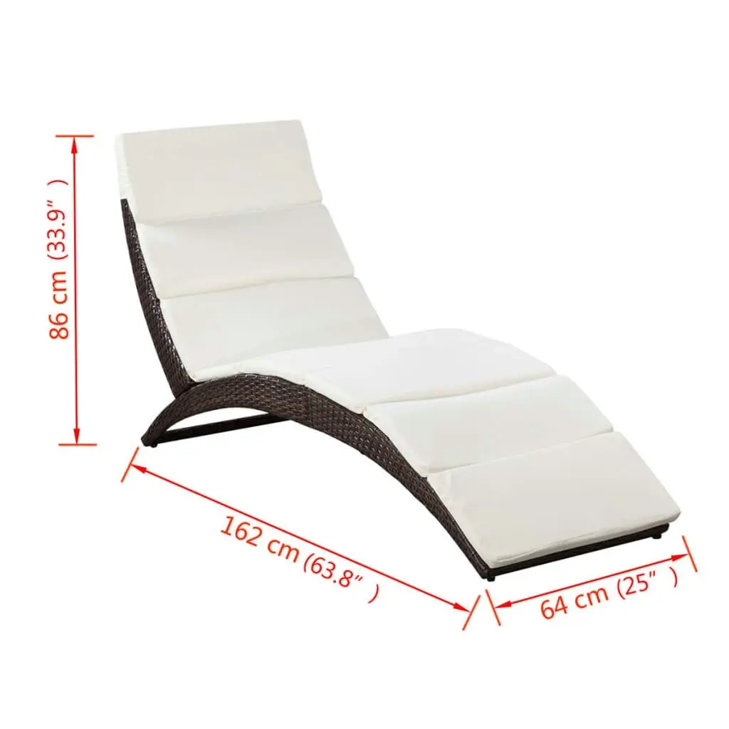 Folding Sun Lounger with Cushion Poly Rattan Brown 41808