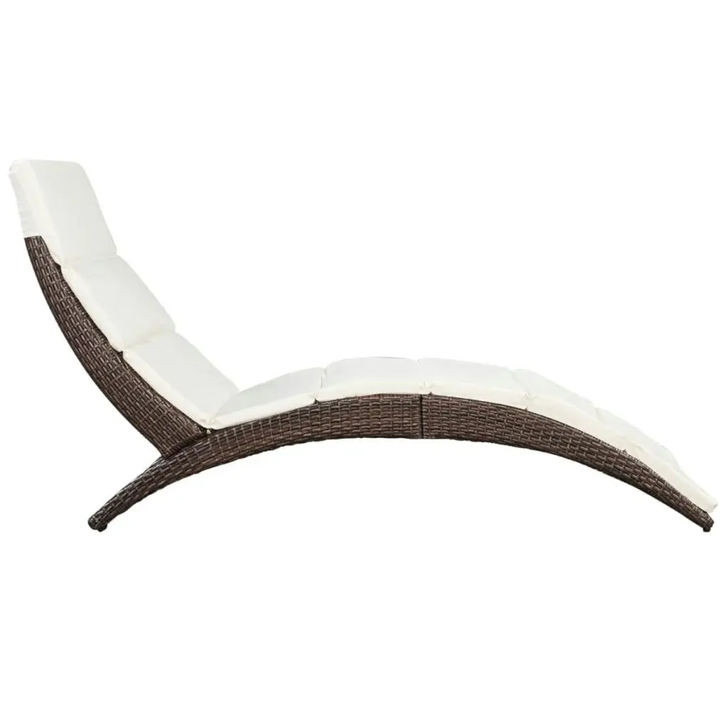 Folding Sun Lounger with Cushion Poly Rattan Brown 41808