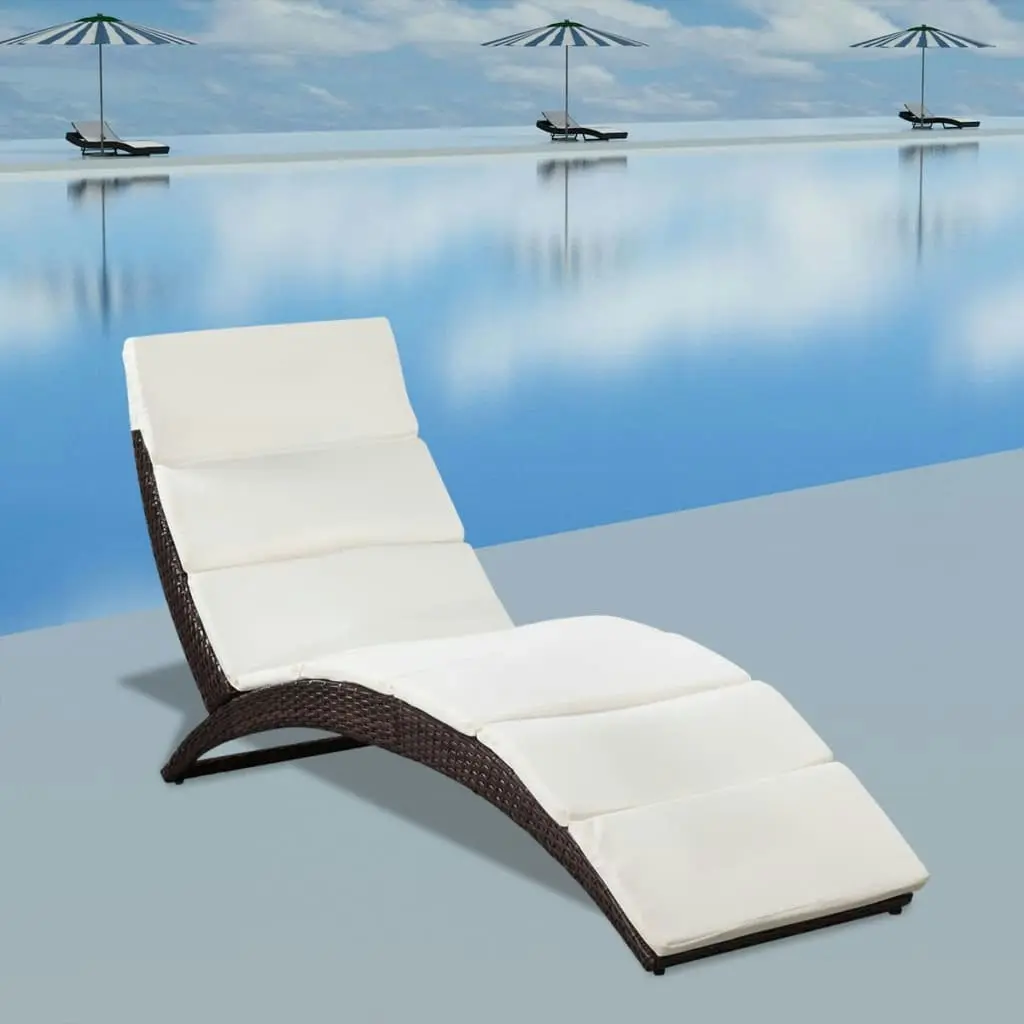 Folding Sun Lounger with Cushion Poly Rattan Brown 41808