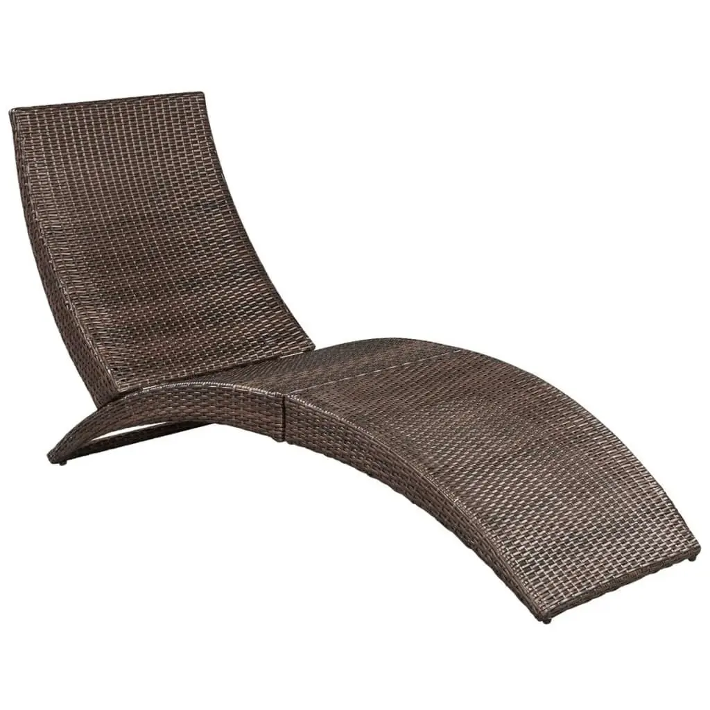 Folding Sun Lounger with Cushion Poly Rattan Brown 41808